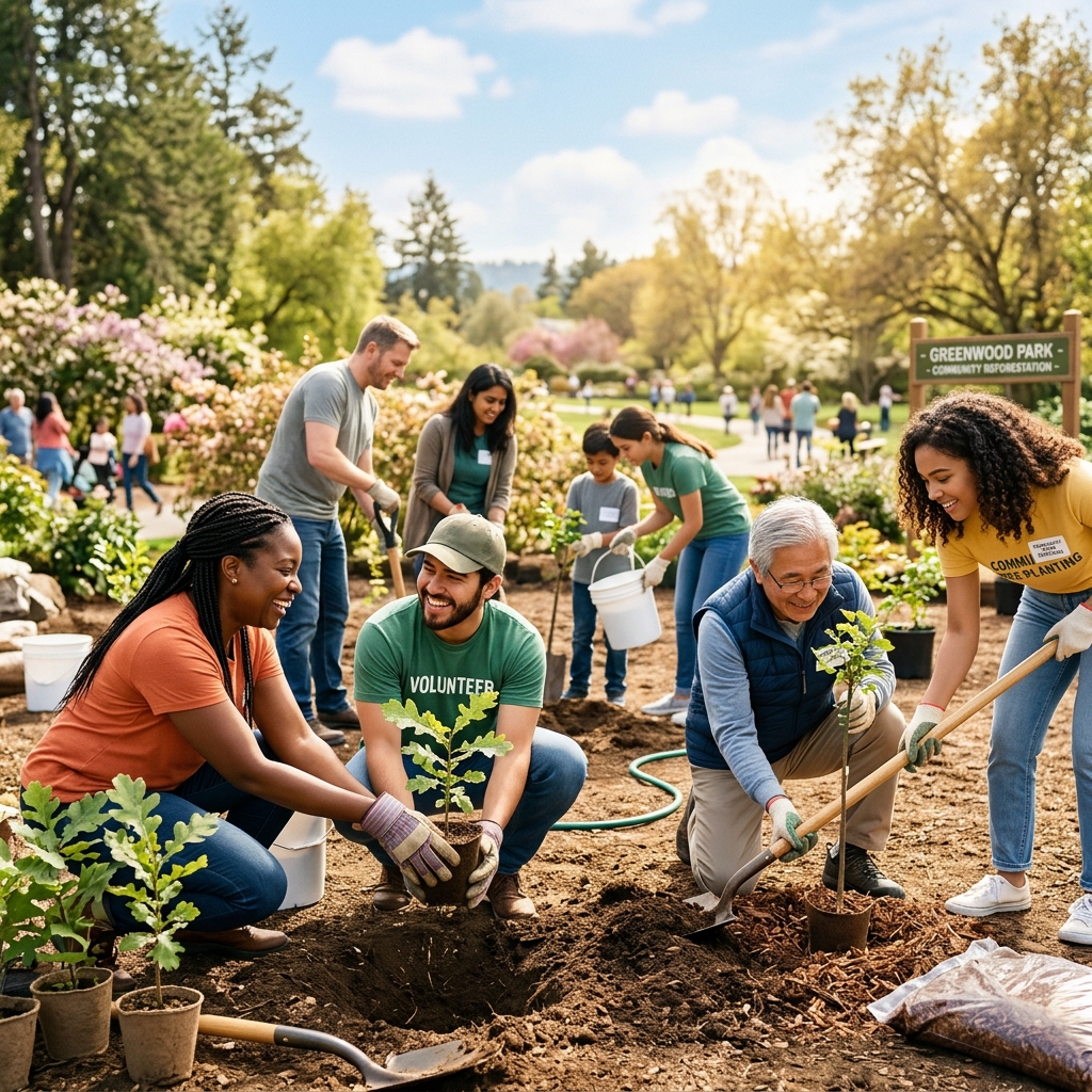 Volunteers planting trees